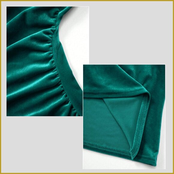 Emerald Green Velvet Halter Mermaid Dress – Ruched Bodycon Formal Gown - Picture 3 of 12